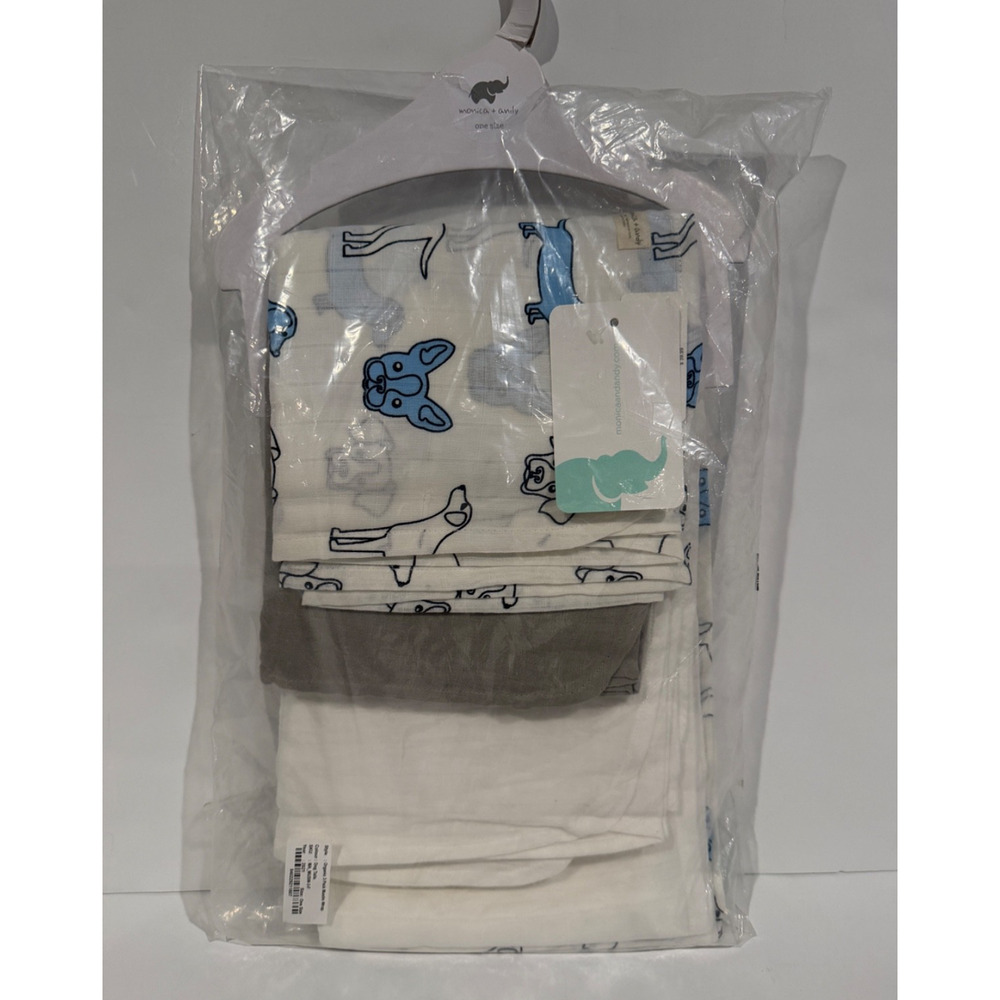 Monica and Andy Dog Tails Puppy 3 Pack Organic Muslin Baby Blanket Swaddle NEW